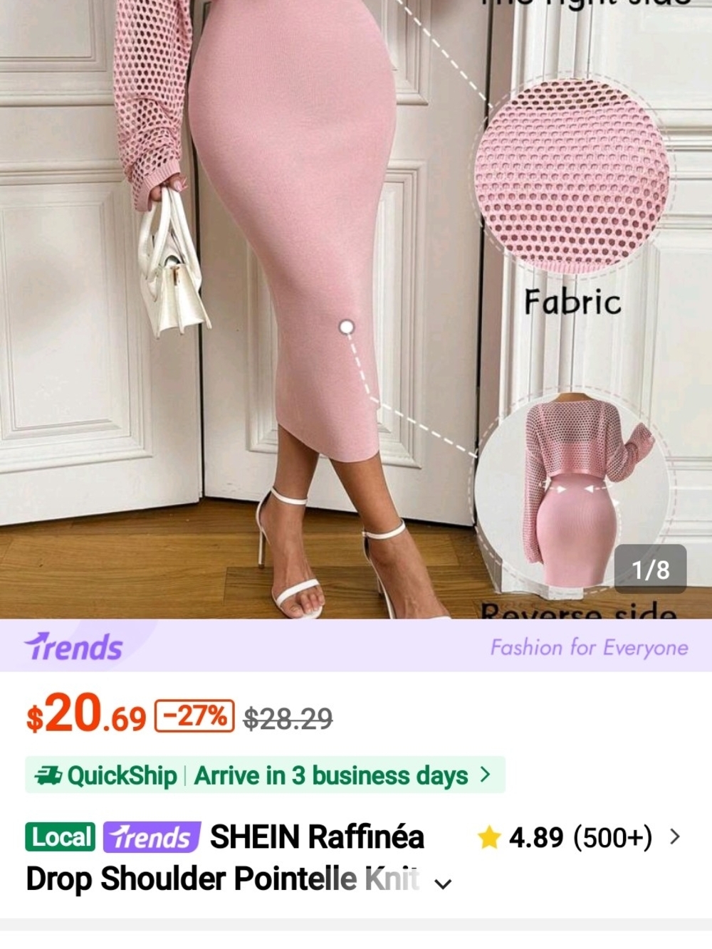 SHEIN Pink Pointelle Knit Pencil Skirt